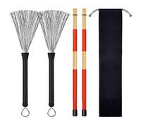 Drumstick Brushes Set, Stainless Steel Drum Wire Brushes Set Rubber Handle Flexible Drumstick Brushes Kit Retractable Drum Stick for Shelf Drum