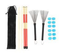 Drumstick Kit with 5A Maple Drumsticks, Retractable Drum Brush, Rubber - Tipped Rute and Self - Adhesive Dampers, Complete Drum Accessories Set with Velvet Pouch for (M02761 blue)