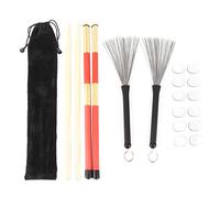 Drumstick Kit with Rute Brush and Damper, 5A Maple Wood Drum Sticks, Retractable Brush Head, Rubber - Tipped Stick, Self - Adhesive Drum Damper for Drum Set Accessories with Velvet (M02757