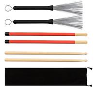 Drumstick Kits Drum Brushes Bundle Sticks Professional Bands Practice Playing Percussion,Wood Drum Sticks,Retractable Drum Wire Brushes,Rods Drum Brushes,Portable Storage Bag for Rock Band,Jazz Folk