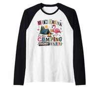 Drunk Camping Friends Fault Flamingo Beer Humor Raglan Baseball Tee