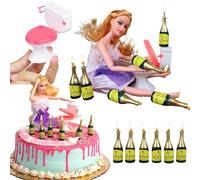 Drunk Doll Cake Toppers | Funny Decoration Kit for Celebrating a Bachelorette Party or any Birthday 21 and Up (8 Piece Set)(Not Edible)(Blonde)