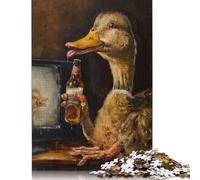 Drunk Duck Drinking Beer Jigsaw Puzzles Puzzle for Adults Kids. 1000 Pieces Whimsical Challenge Toy Educational Games Home Decoration for Educational Games Gifts 1000pcs (75x50cm)