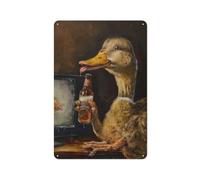Drunk Duck Drinking Beer Metal Tin Sign for Coffee Corner, Diner Or Kitchen Decor, Gift for Coffee Lovers And Home Cooks, 30x20cm