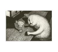 Drunk in The Pub, Abstract Cat Canvas Poster Wall Art Decor Print Picture Paintings for Living Room Bedroom Decoration 16x24inch(40x60cm)