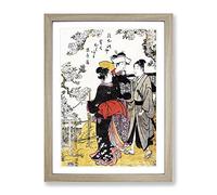 Drunk With Flowers By Torii Kiyonaga Asian Japanese Framed Wall Art Print, Ready to Hang Picture for Living Room Bedroom Home Office Décor, Oak A2 (64 x 46 cm)