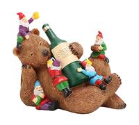 Drunken Brown Bear and 5 Gnomes Statue, Garden Gnome Statue Decor, Hand Painted Ornament with Vivid Details, Funny Patio Landscape Decor for Outdoor Garden, Yard and Flowerpot