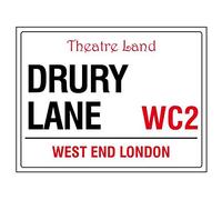 Drury lane west end theatre land london england street road sign retro shabby chic vintage style picture metal wall plaque sign fridge magnet