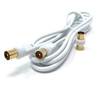 DRUT 1.8m TV RF Male to Male Aerial Antenna Coaxial Cable With Female to Female Coupler, Gold Connectors 75 ohm, 3C2V 6ft White