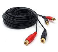 DRUT 10m Twin 2 x RCA to RCA Phono Audio Extension Lead Male to Female Cable 33ft, Black Gold Connectors
