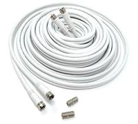 DRUT 10m Twin Shotgun Satellite Moulded F-Type Plug to Socket RG6 Coaxial Extension Antenna Cable Lead With F-Type Couplers 33ft White