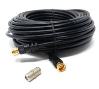DRUT 15m F-Type Connector TV RG6 Cable With (F-Type Female Coupler) Compatible With STB, Dish TV, Satellite, Antenna Coax Cable Lead Black 50ft