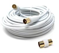 DRUT 15m TV RF Male to Male Aerial Antenna Coaxial Cable With Female to Female Coupler Gold Connectors 75 ohm 3C2V 50ft White