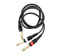 DRUT 1m 6.35mm Stereo Jack to Twin 6.35mm Mono Jacks Male to Male TRS Cable | 3.3ft Gold Connectors