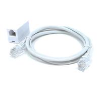 DRUT 1m RJ11 to RJ11 ADSL 2+ Male to Male Cable with Female Coupler, BT Telephone, Broadband, Modem Extension Lead, Gold Plated Connectors White 3.3ft