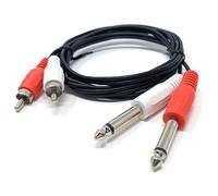 DRUT 1m Twin 6.35mm MONO Jack Plugs to 2 x RCA Phono Plugs OFC Audio Cable