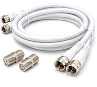 DRUT 1m Twin Shotgun Satellite Moulded F-Type Plug to Socket RG6 Coaxial Extension Antenna Cable Lead With F-Type Couplers 3.3ft White