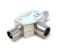DRUT 1pcs TV Antenna Adapter Distributor Splitter, 1 Female Socket in 2 Male Out, IEC Coax Cable, Aerial Digital Antenna Adaptor Silver