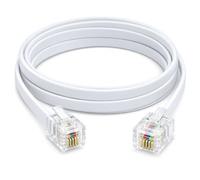 DRUT 2m Flat RJ12 Cable, 6P6C Male to Male Telephone Data Lead, White | 6 pin 6 wire RJ12 plugs on both ends for telephones, modems and other voice or data devices; flat design, 6.5ft