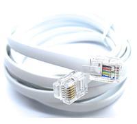 DRUT 2m FLAT RJ12 to RJ12 6P6C Cable Lead, 6.5ft White