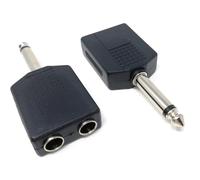DRUT 2pcs 6.35mm Mono Jack Plug to 2 x 6.35mm Mono Jack Sockets Audio 1/4 inch TS Y Splitter Cable Adapter… (Silver Black)