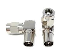 DRUT 2pcs TV RF Coax Right Angle Adapter, With One end as a Male and the Other end as a Push-in with a Screw designed for aerial cables (Silver)