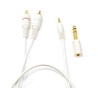 DRUT 3m 3.5mm Stereo Jack Plug to 2 x Twin RCA Phono Y Plugs Audio AUX Cable, Lead With 6.35mm Adapter Converter Gold Ends (White, 10ft)