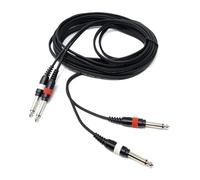 DRUT 3m Twin 6.35mm Mono 2 x Jack to 2 x Jack Shielded Cable Lead, Rubber Reliefs, Helical PVC Cord, Nickel Connectors (10ft.)