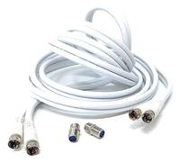 DRUT 3m Twin Shotgun Satellite Moulded F-Type Plug to Socket RG6 Coaxial Extension Antenna Cable Lead With F-Type Couplers 10ft White