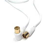 DRUT 4m TV Male to Male Plug Coaxial Cable RG6, White Gold, 13ft | Aerial Digital Antenna, RF Fly Lead Cable, Right Angle
