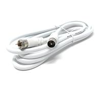 DRUT RF TV Aerial Male to F Type Connector Male Plug, 3m White | Coaxial Coax Cable, Lead, 75 Ohm, 3C-2V, 10ft, Nickel Connectors