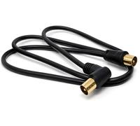 DRUT TV Male to Male Plug Coaxial Cable, RG6, 1m, Right Angle, Black Gold | Aerial Digital Antenna RF Fly Lead Cable, 3.3ft
