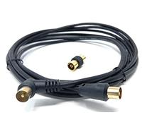 DRUT TV RF Right Angle Male to Male Aerial Antenna Coaxial Cable, 3m Black | Female to Female Coupler, Gold Connectors, 75 ohm, 3C2V, 10ft