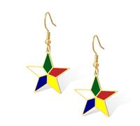Druze Star Earrings for Women Stainless Steel Druzism Symbol Colored Five Pointed Star Dangle Earrings Religious Jewelry (Gold)