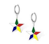 Druze Star Earrings for Women Stainless Steel Druzism Symbol Colored Five Pointed Star Dangle Earrings Religious Jewelry (Silver-Hoop)