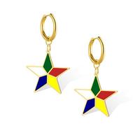 Druze Star Earrings for Women Stainless Steel Druzism Symbol Colored Five Pointed Star Dangle Earrings Religious Jewelry (Gold-Hoop)