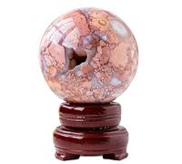 Druzy Agate Geode Sphere Quartz Crystal Quartz Figurines with Wood Stand for Divination Home Office Decoration Yoga,70-75mm