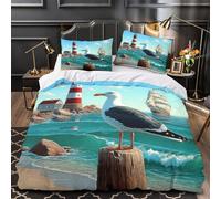 DRVASMXCP Seagull Coastal Scene Duvet Cover 3D Print Durable 3 Pcs Bed Linen Hidden Zipper Vintage Nautical Quilt Cover Premium Washable for Kids Adults Women Teens Youth Girls Boys Double（200x200cm）