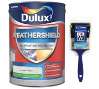 DRW Ashen White Weathershield Smooth Masonry Paint 5L + 3" Paint Brush | Exterior Wall Paint | Long Lasting Weather Protection | Smooth Matt Finish for Brick Render Concrete and Stone