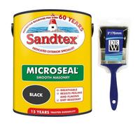 DRW Black Microseal Smooth Masonry Paint 5L+3" Brush | Exterior Wall Paint for Brick Render Concrete and Stone | Long Lasting Weather Protection | Smooth Matt Masonry Finish for Exterior Walls