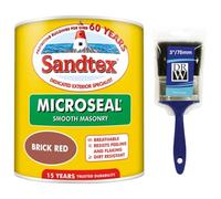 DRW Brick Red Microseal Smooth Masonry Paint 5L+3" Brush | Exterior Wall Paint for Brick Render Concrete and Stone | Long Lasting Weather Protection | Smooth Matt Masonry Finish for Exterior Walls