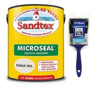 DRW Chalk Hill Microseal Smooth Masonry Paint 5L+3" Brush | Exterior Wall Paint for Brick Render Concrete and Stone | Long Lasting Weather Protection | Smooth Matt Masonry Finish for Exterior Walls