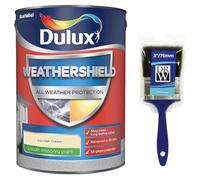 DRW Cornish Cream Weathershield Smooth Masonry Paint 5L + 3" Paint Brush | Exterior Wall Paint | Long Lasting Weather Protection | Smooth Matt Finish for Brick Render Concrete and Stone