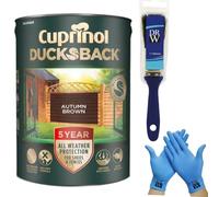 DRW Cuprinol Ducksback Autumn Brown Fence Paint 5L | 5-Year Weatherproof Shed & + Free 4 Inch Fence Paint Brush & Nitrile Gloves - Wax-Enriched, Non-Drip, Quick-Drying & Low-Odour