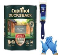 DRW Cuprinol Ducksback Delicate Pine Fence Paint 5L | 5-Year Weatherproof Shed & + Free 4 Inch Fence Paint Brush & Nitrile Gloves - Wax-Enriched, Non-Drip, Quick-Drying & Low-Odour