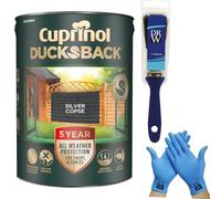DRW Cuprinol Ducksback Silver Copse Fence Paint 5L | 5-Year Weatherproof Shed & + Free 4 Inch Fence Paint Brush & Nitrile Gloves - Wax-Enriched, Non-Drip, Quick-Drying & Low-Odour