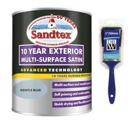 DRW Gentle Blue 10 Year Satin Multi Surface Paint 750ml +2" Brush| Interior and Exterior Wood Metal and PVC Paint | High Shine Durable Satin Finish