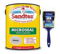 DRW Gravel Microseal Smooth Masonry Paint 5L+3" Brush | Exterior Wall Paint for Brick Render Concrete and Stone | Long Lasting Weather Protection | Smooth Matt Masonry Finish for Exterior Walls