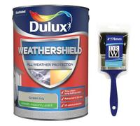 DRW Green Ivy Weathershield Smooth Masonry Paint 5L + 3" Paint Brush | Exterior Wall Paint | Long Lasting Weather Protection | Smooth Matt Finish for Brick Render Concrete and Stone