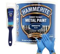 DRW Hammerite Direct to Rust Metal Paint Hammered Blue 250ml 1" Paint Brush & Free Nitrile Gloves | Durable Anti-Rust Protection for Indoor & Outdoor Metal